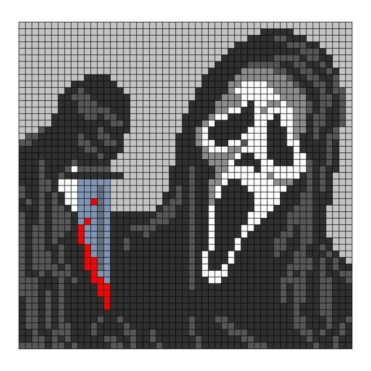 Scream Ghostface Pixel Chart and Tapestry Crochet Pattern with Yarn Colors