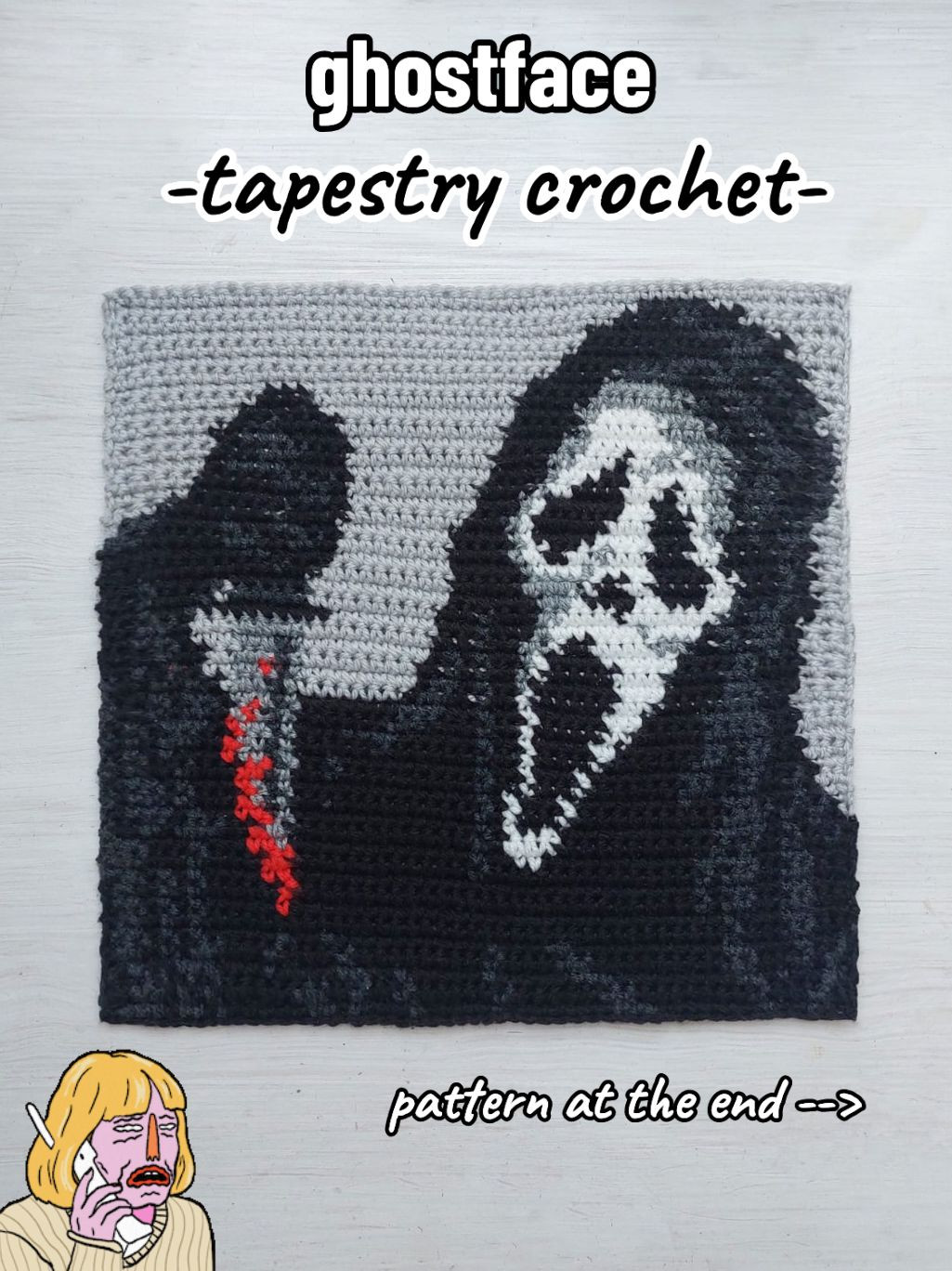 Scream Ghostface Pixel Chart and Tapestry Crochet Pattern with Yarn Colors
