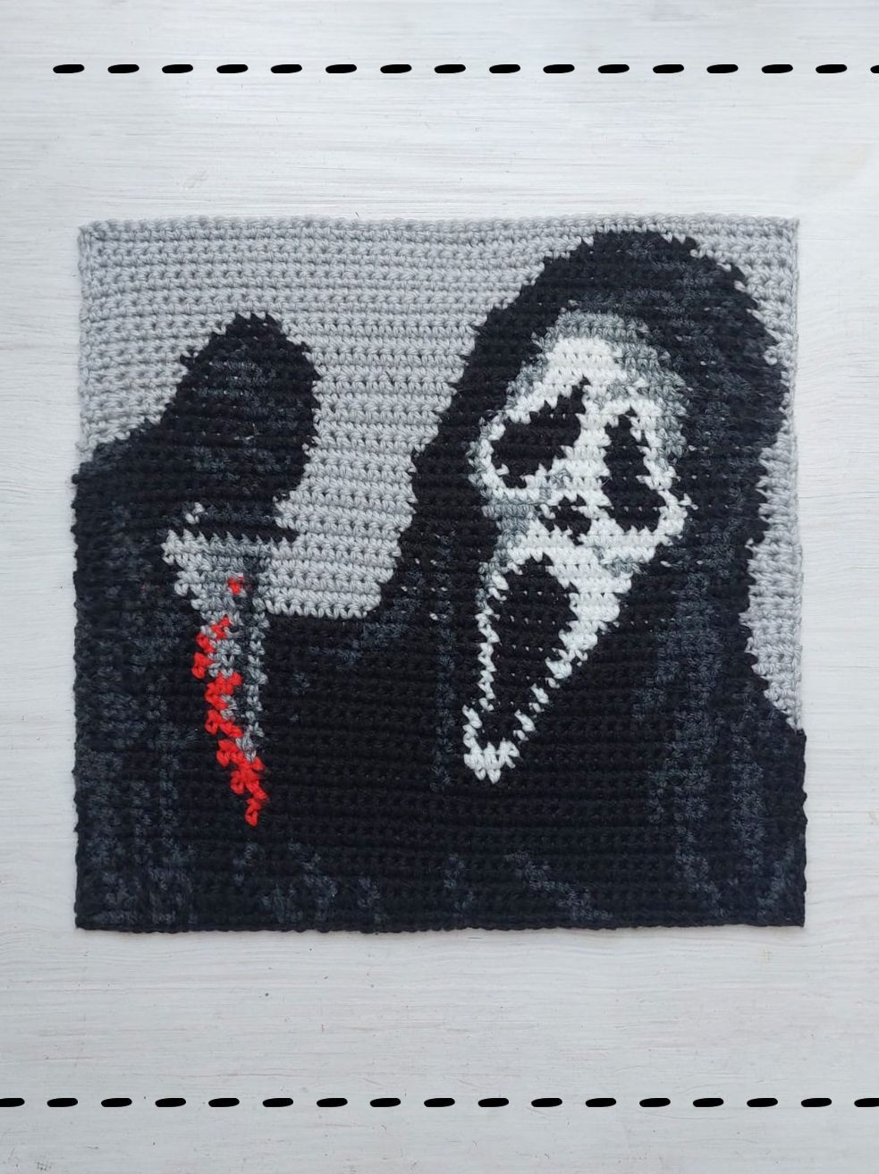 Scream Ghostface Pixel Chart and Tapestry Crochet Pattern with Yarn Colors