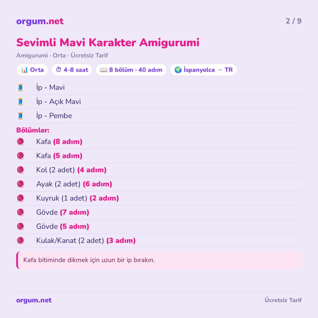 Sevimli Mavi Karakter Amigurumi - Stitch Tarifi (İspanyolca'dan Çeviri)