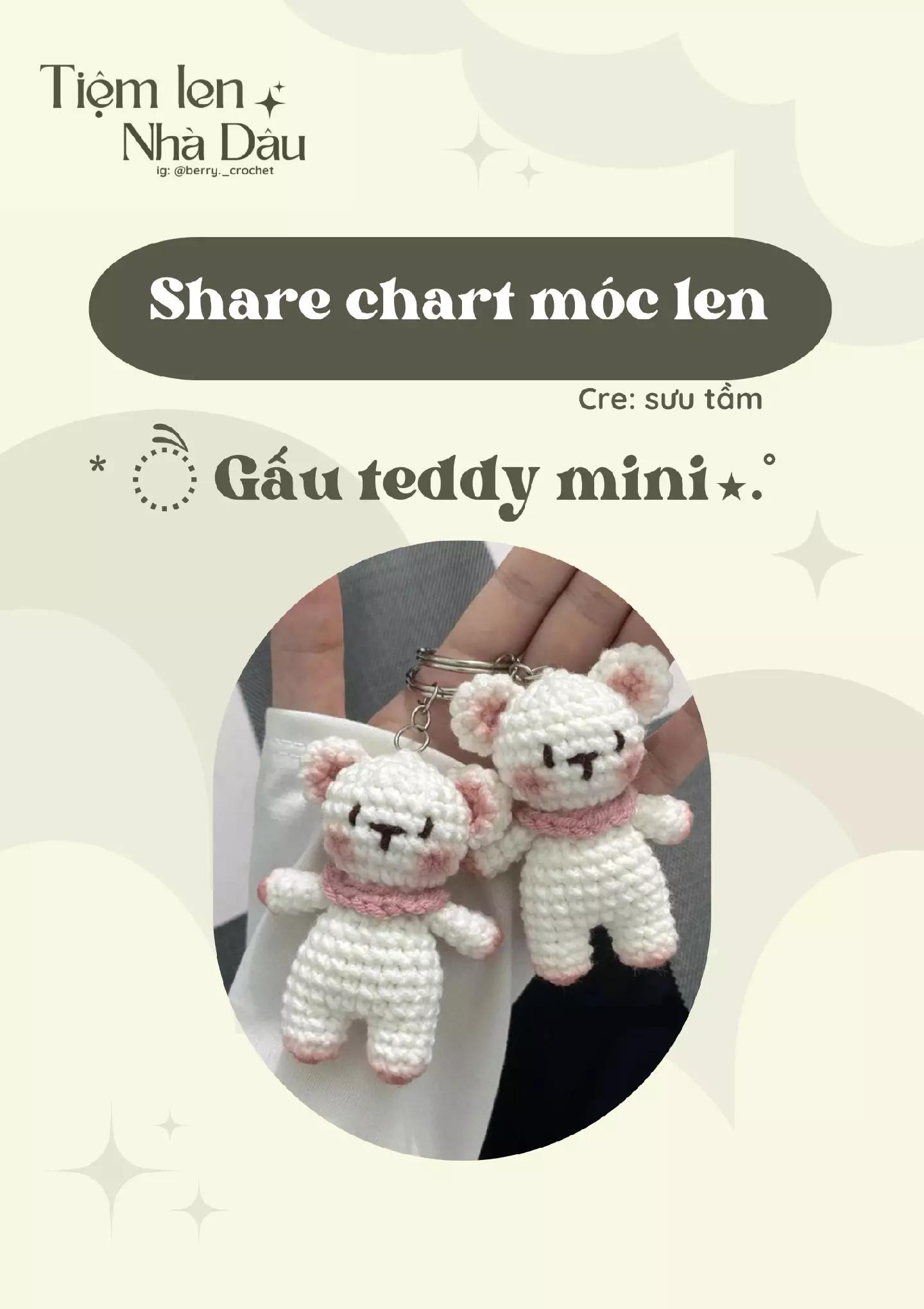 Share chart móc len Gấu teddy mini trắng hồng