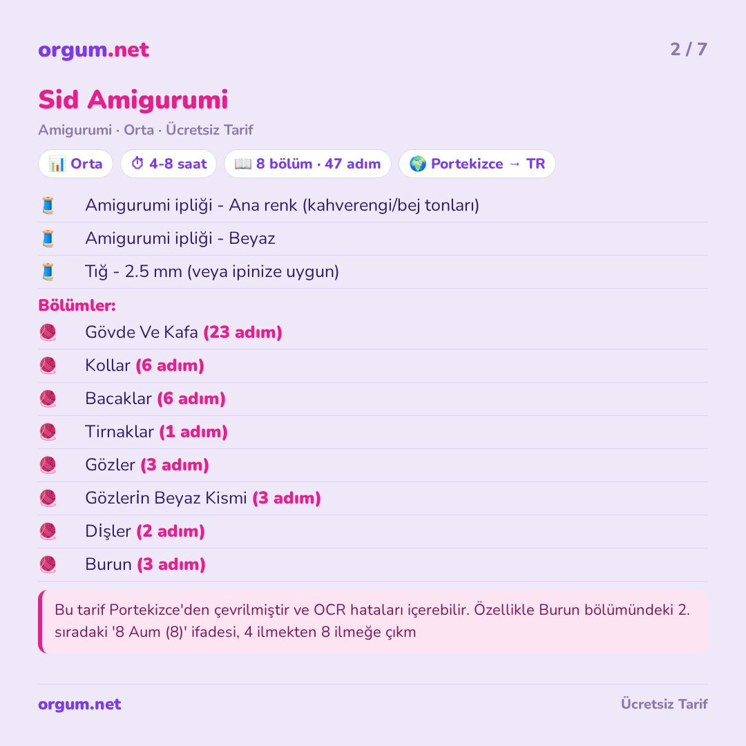 Sid Amigurumi - Ücretsiz Manken Tarifi (Portekizce Çeviri)