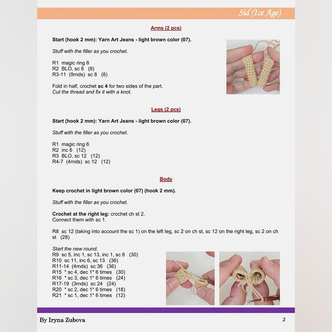 Sid (Ice Age) Crochet Pattern: Complete Amigurumi Doll Tutorial by Iryna Zubova
