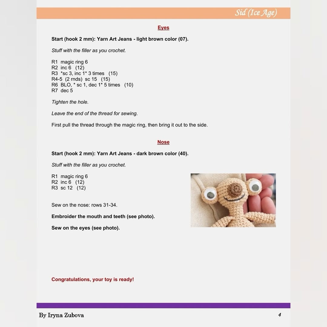 Sid (Ice Age) Crochet Pattern: Complete Amigurumi Doll Tutorial by Iryna Zubova