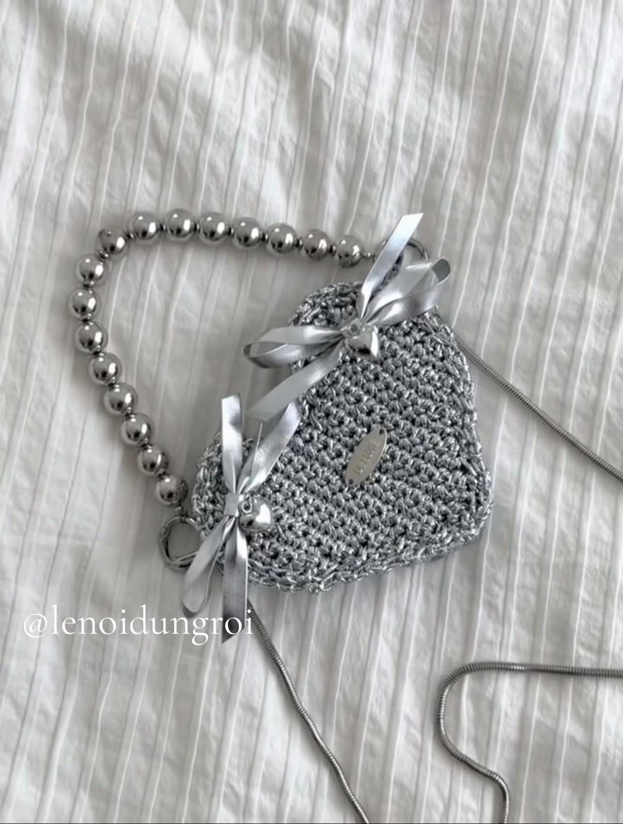 Silver Heart Shaped Crochet Bag Pattern Tutorial