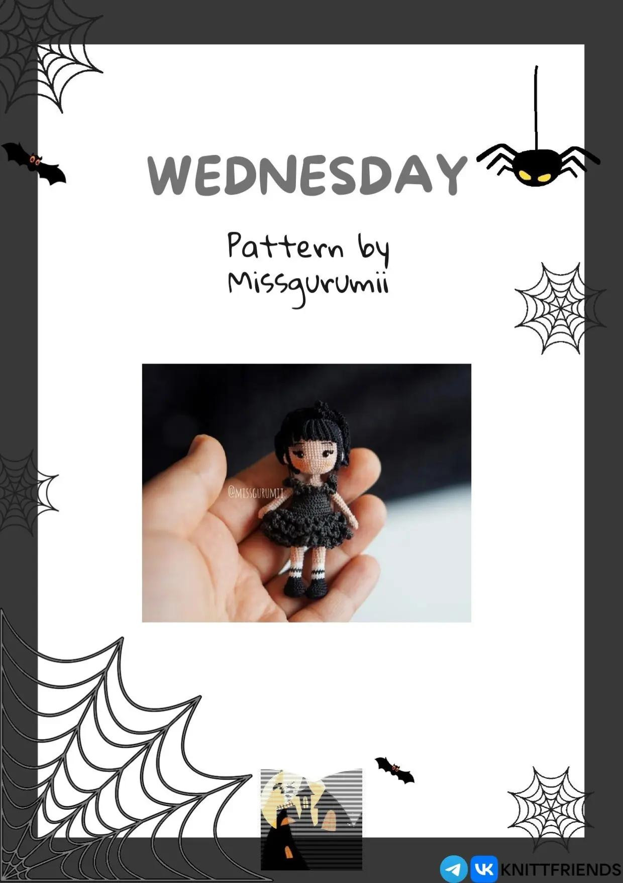 Схема амигуруми бúp bê Wednesday Addams