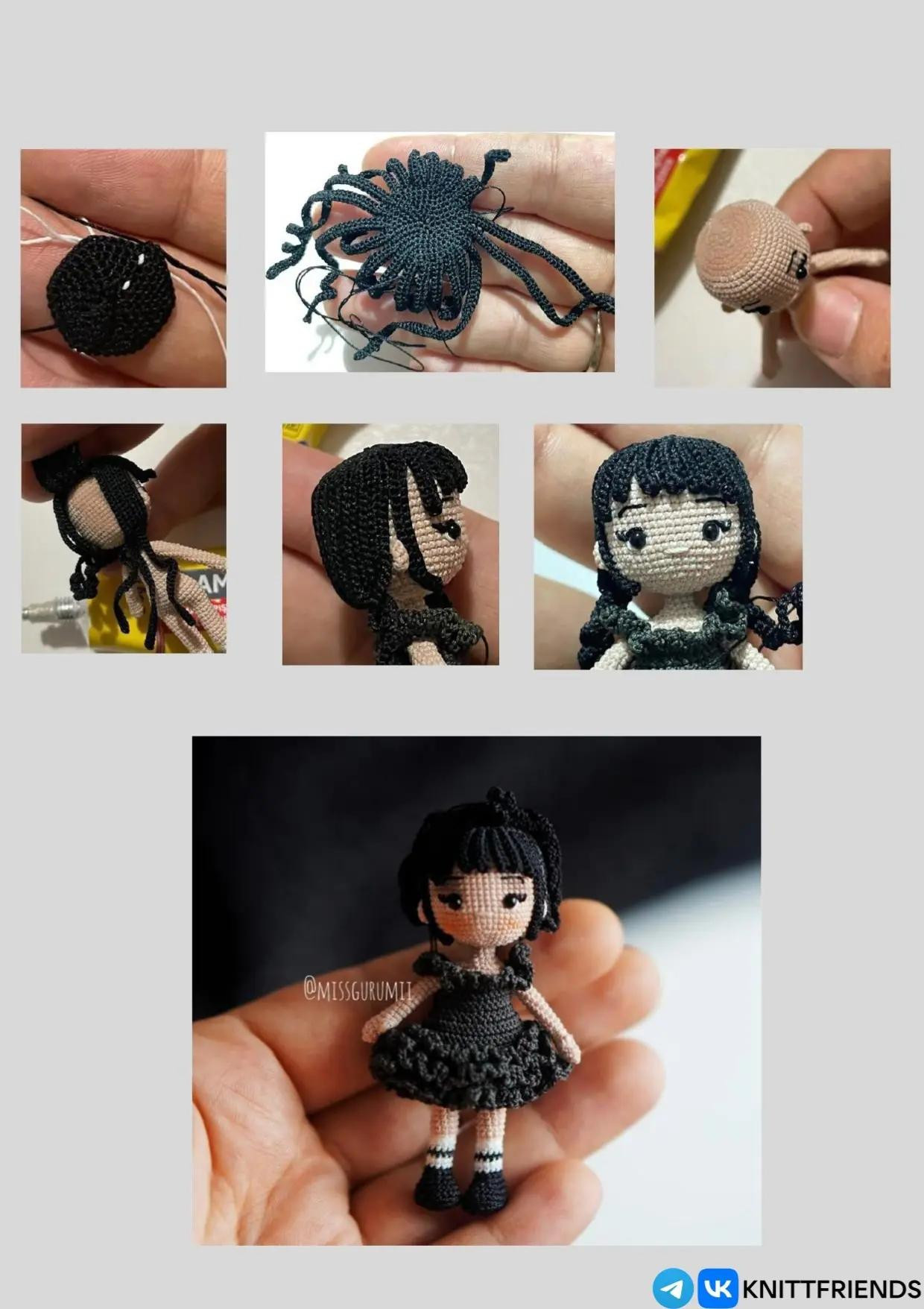Схема амигуруми бúp bê Wednesday Addams