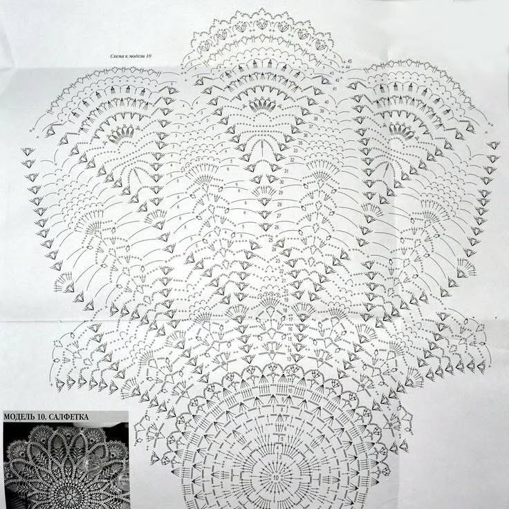 Схема салфетки крючком: узор в винтажном стиле, модель 10