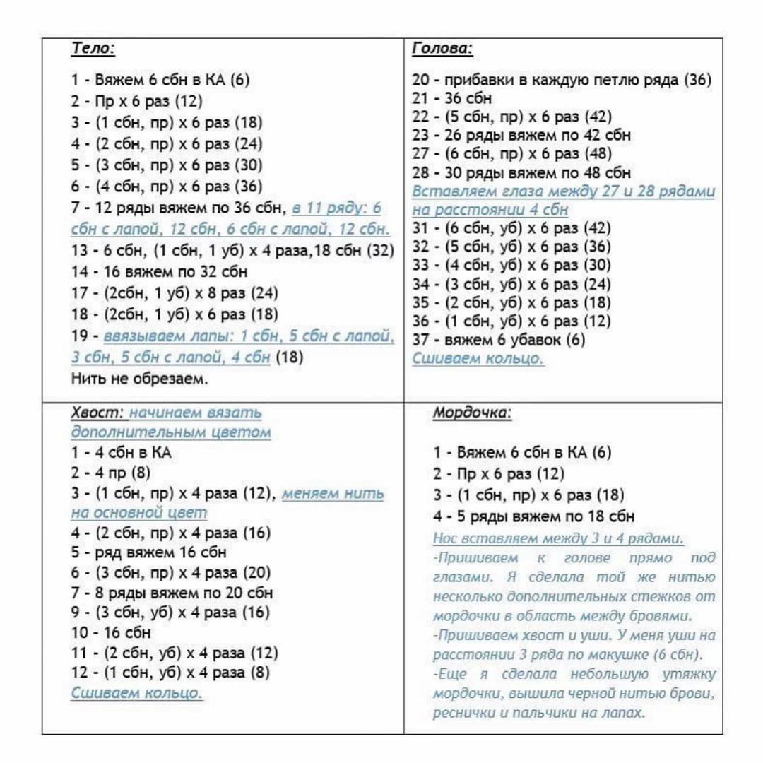 Схема вязания амигуруми Лисичка Фенечка