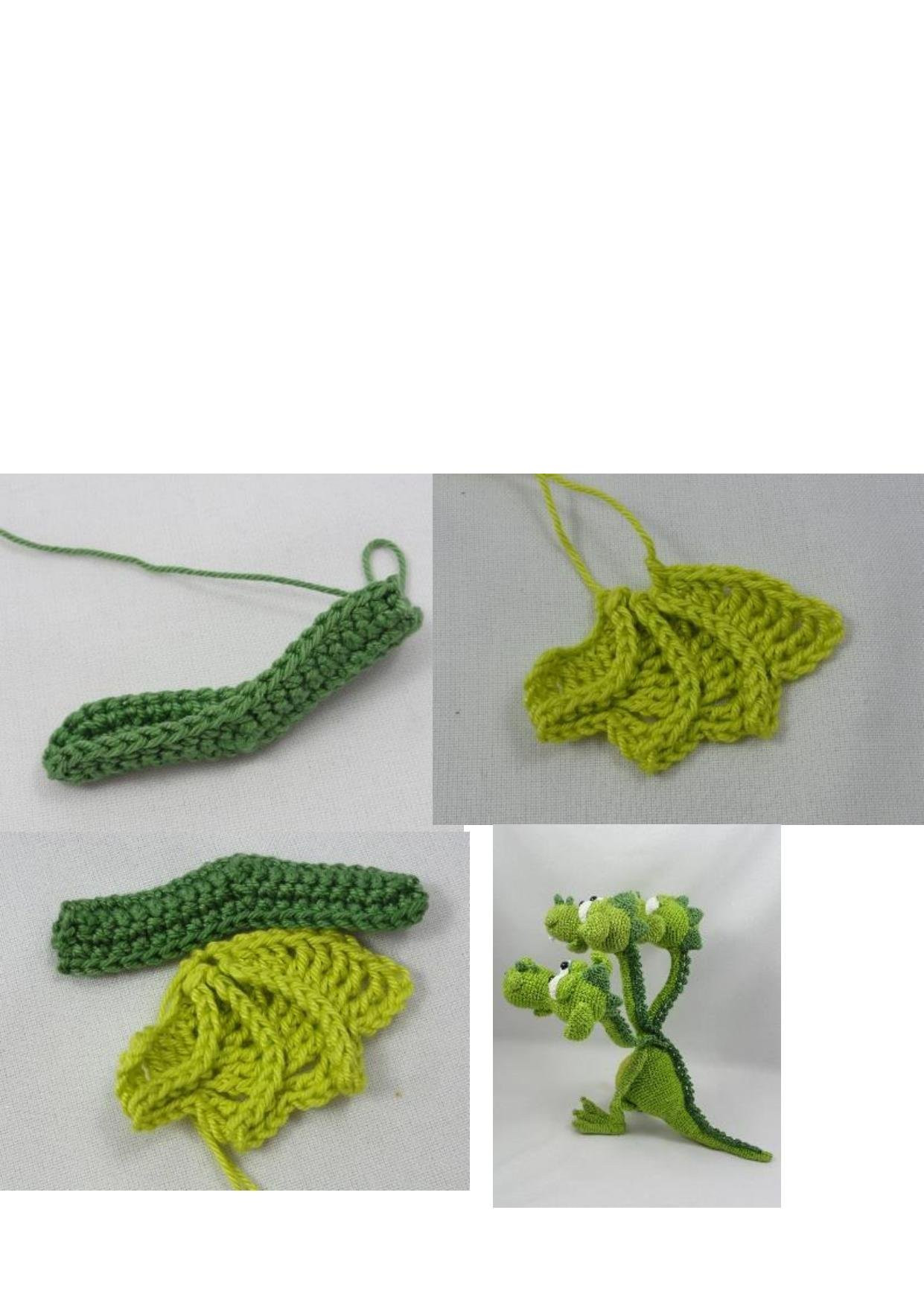 Схема вязания амигуруми: Зеленый трехголовый дракон с пошаговыми инструкциями