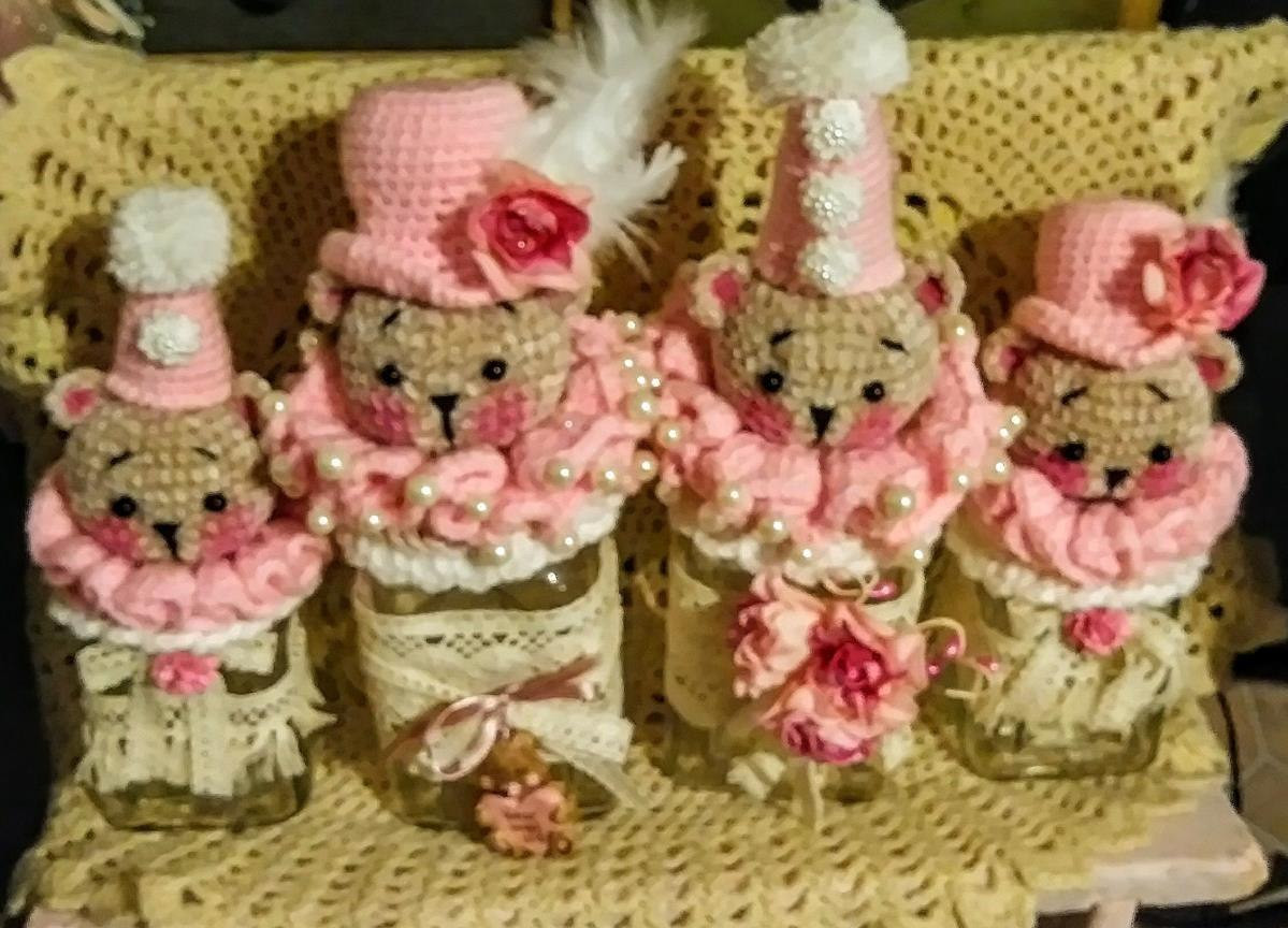 Схема вязания крючком крышек для баночек в виде медведей