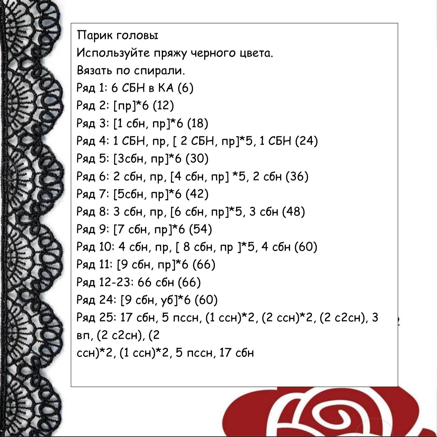 Схема вязания крючком куклы-муравья в красной юбке