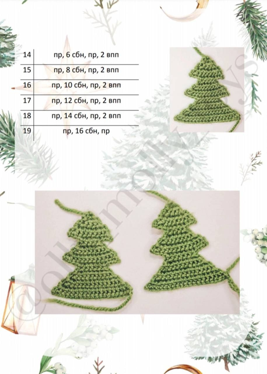 Схема вязания крючком новогодней елочки амигуруми с пуговицами и бусинами