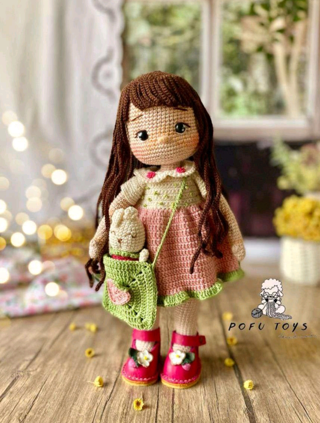 Схема вязания куклы амигуруми с длинными волосами и сумочкой