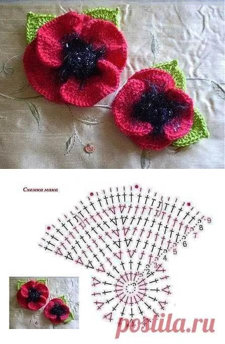 Схемы вязания крючком: красный мак и узорчатая салфетка