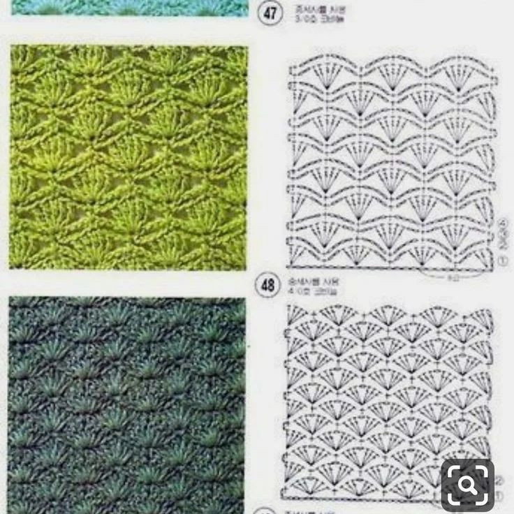 Схемы вязания крючком: узоры с веерами, шишечками и сеткой для создания красивых полотен