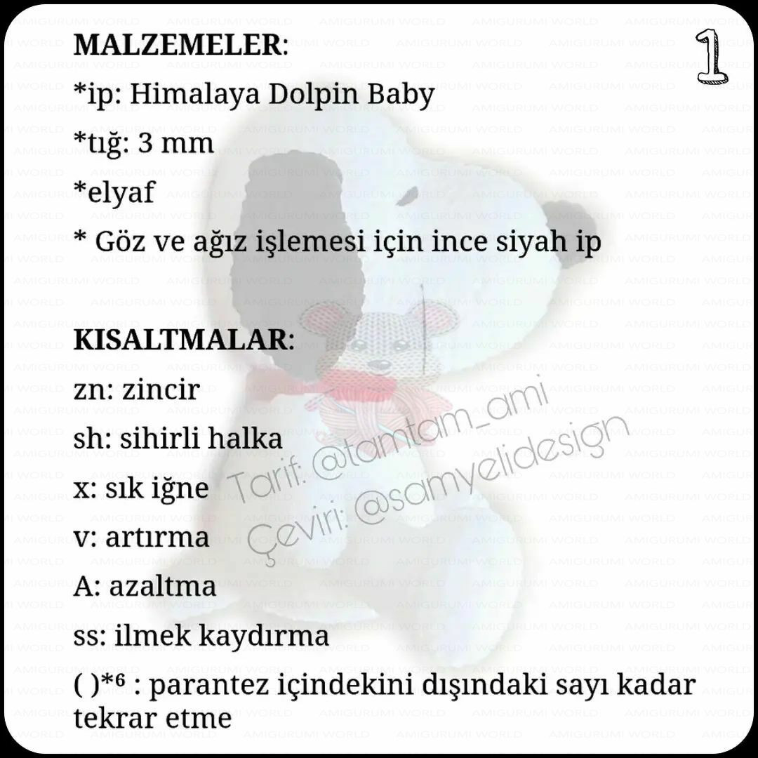 Snoopy Ücretsiz Amigurumi Tarifi - Tamamlanmış Örgü Şablonu ve Malzemeler Listesi