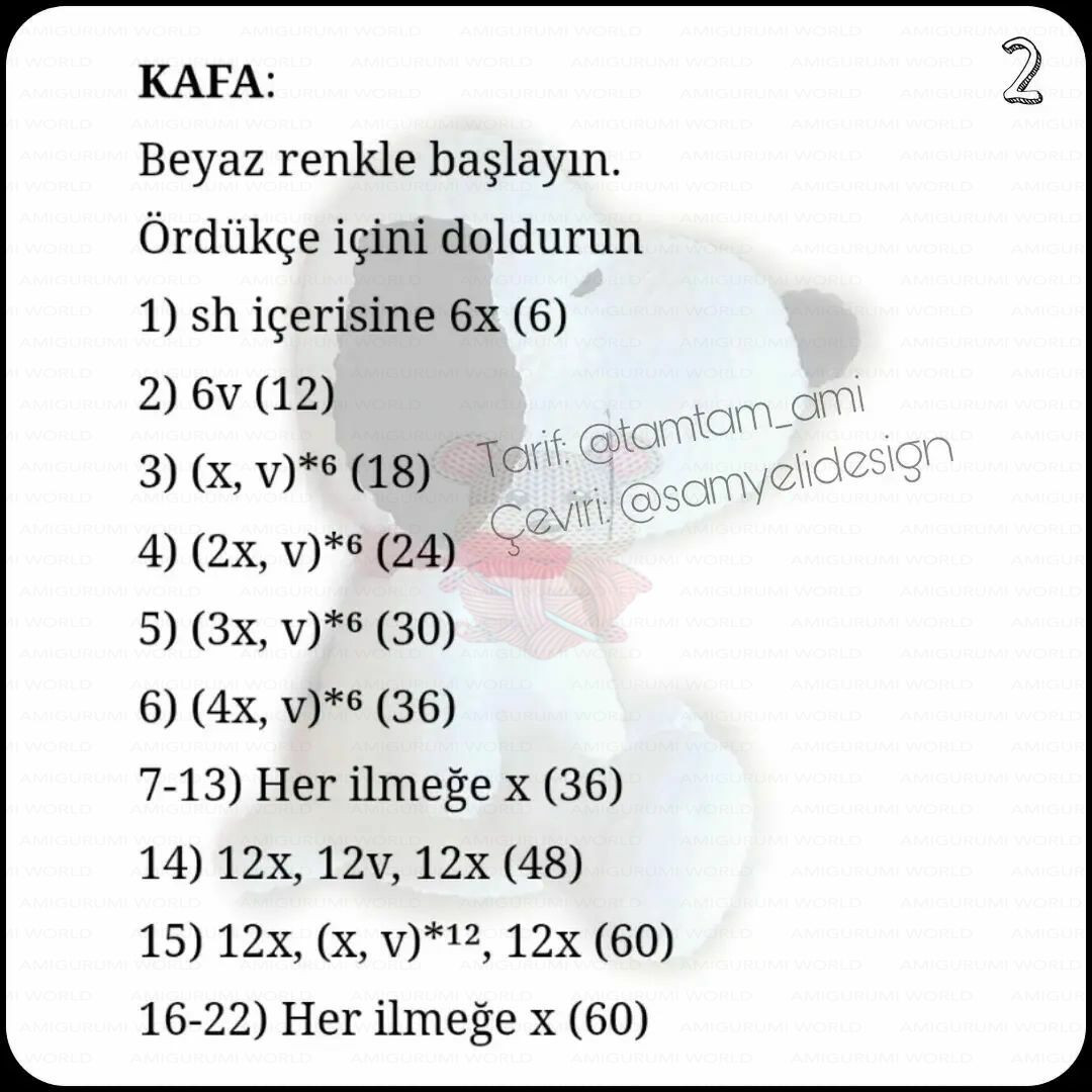 Snoopy Ücretsiz Amigurumi Tarifi - Tamamlanmış Örgü Şablonu ve Malzemeler Listesi