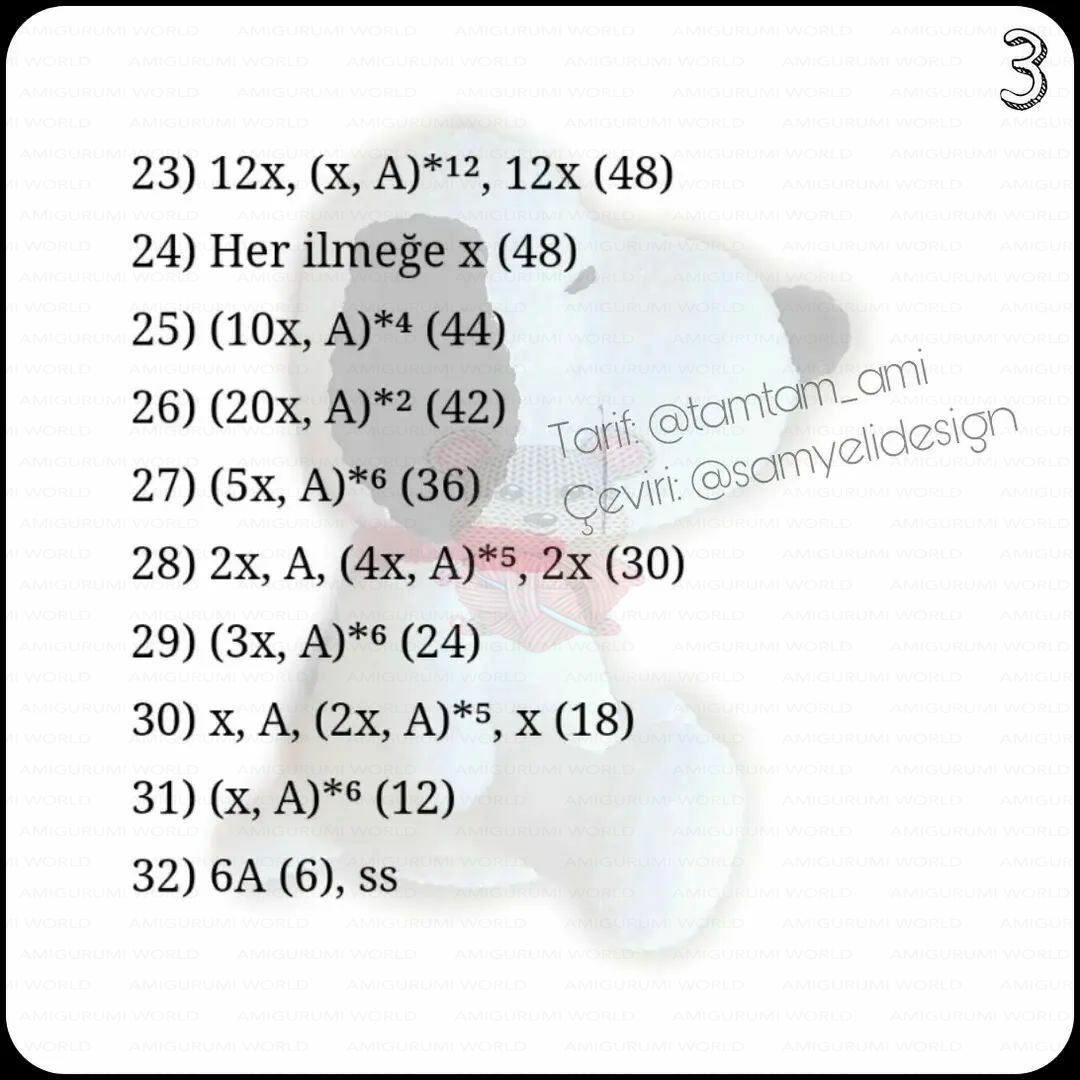 Snoopy Ücretsiz Amigurumi Tarifi - Tamamlanmış Örgü Şablonu ve Malzemeler Listesi