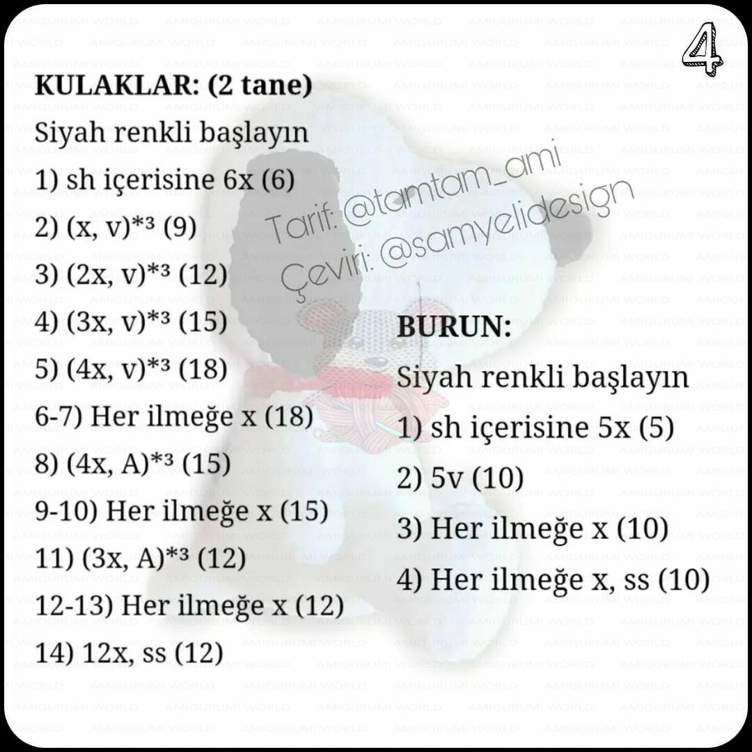 Snoopy Ücretsiz Amigurumi Tarifi - Tamamlanmış Örgü Şablonu ve Malzemeler Listesi