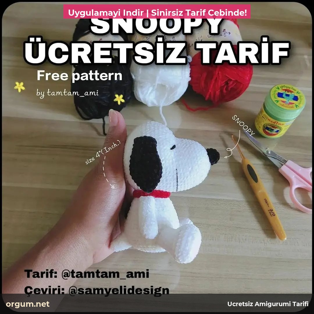 Snoopy Ücretsiz Amigurumi Tarifi - Tamamlanmış Örgü Şablonu ve Malzemeler Listesi