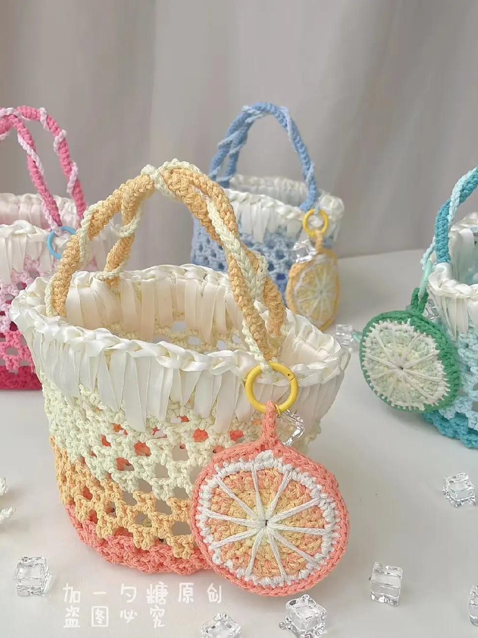 Snow Top Series Crochet Bag Pattern Chart with Ribbon Trim and Citrus Charm