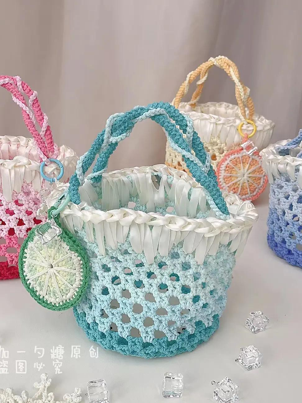 Snow Top Series Crochet Bag Pattern Chart with Ribbon Trim and Citrus Charm