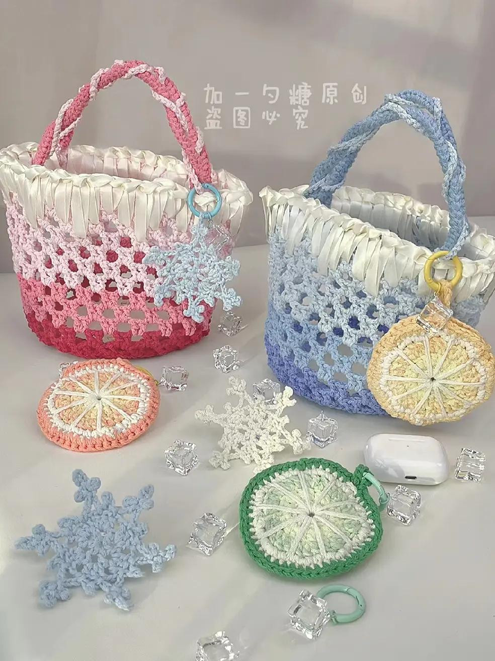 Snow Top Series Crochet Bag Pattern Chart with Ribbon Trim and Citrus Charm
