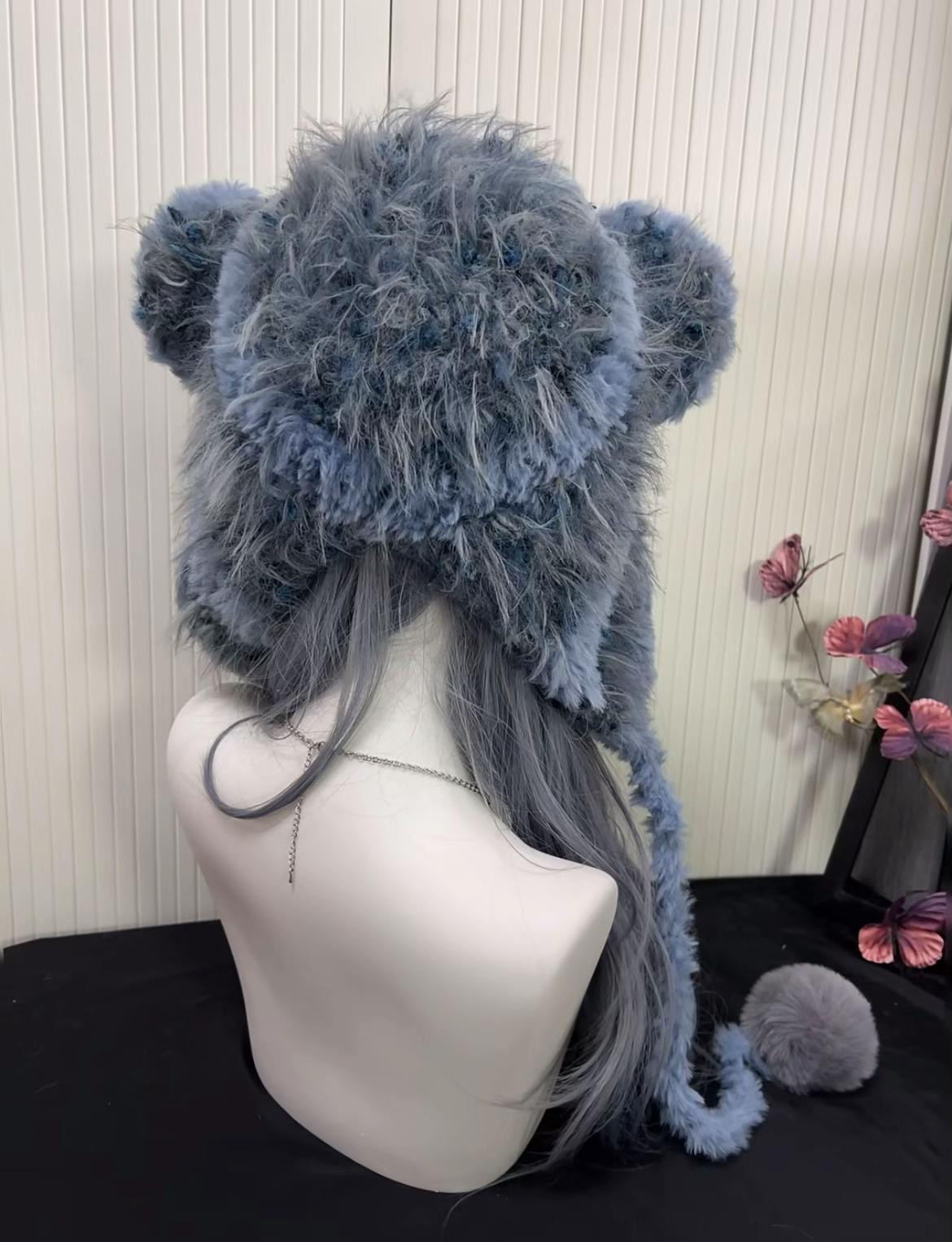 Sơ đồ hướng dẫn móc len làm nón tai gấu lông xù màu xanh