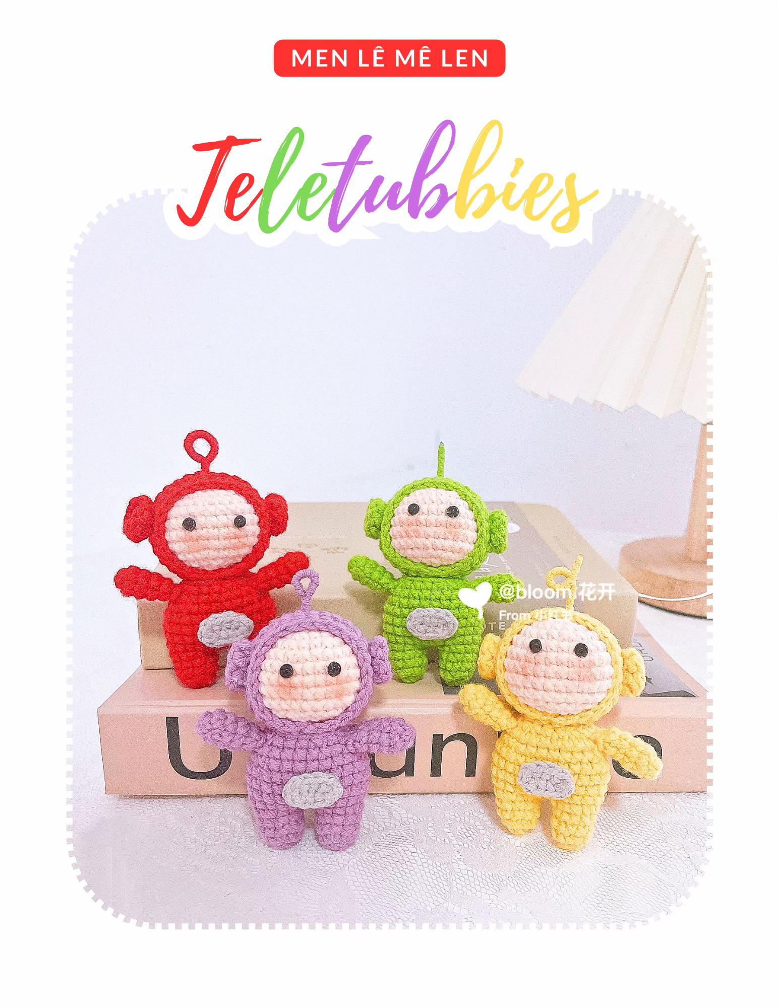 Sơ đồ hướng dẫn móc len Teletubbies (Po, Dipsy, Laa-Laa, Tinky Winky) màu sắc dễ thương