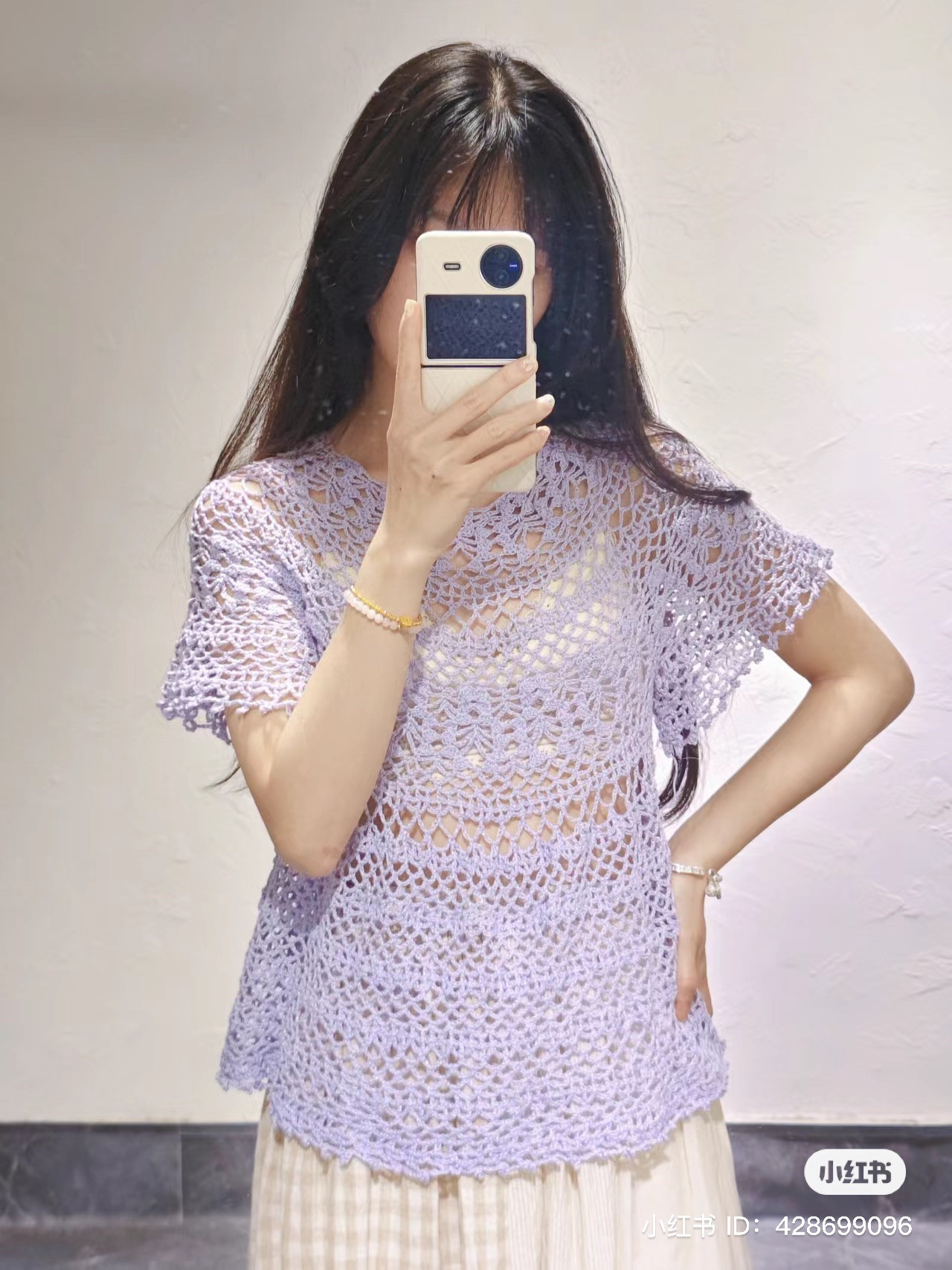 Sơ đồ móc áo thun tay ngắn màu tím họa tiết mắt lưới