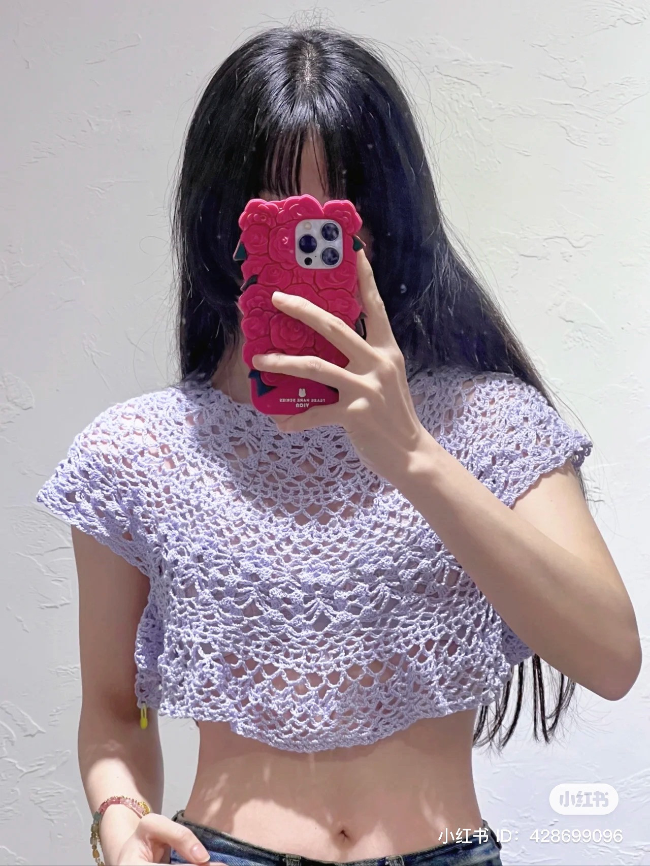 Sơ đồ móc áo thun tay ngắn màu tím họa tiết mắt lưới