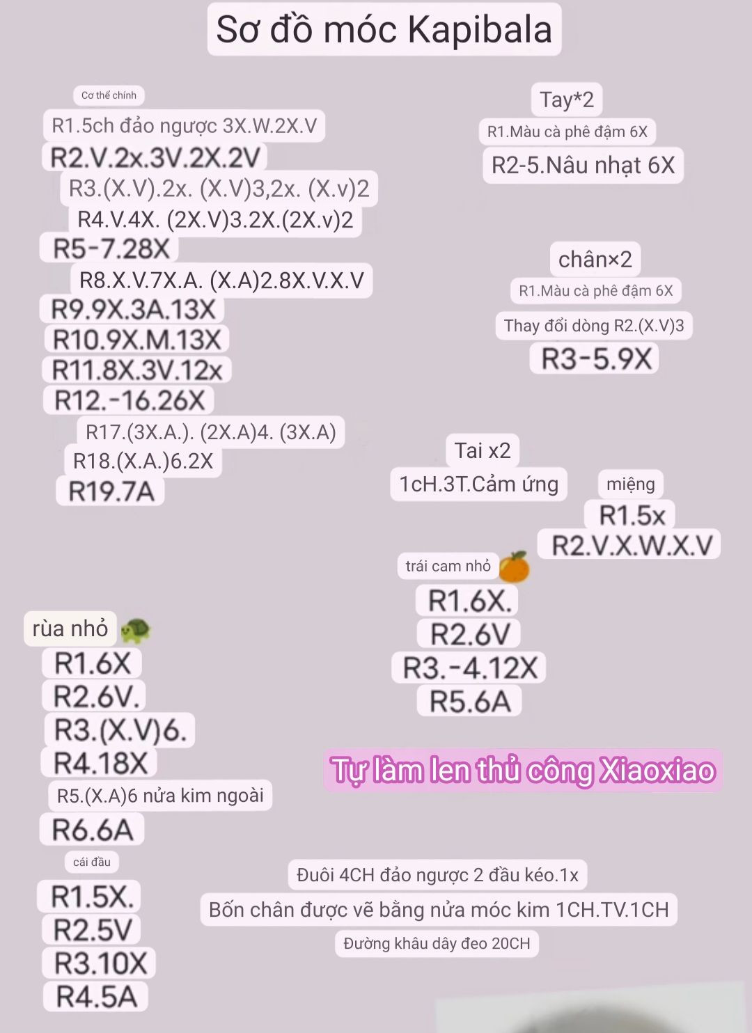 Sơ đồ móc len búp bê Kapibara và rùa nhỏ dễ thương