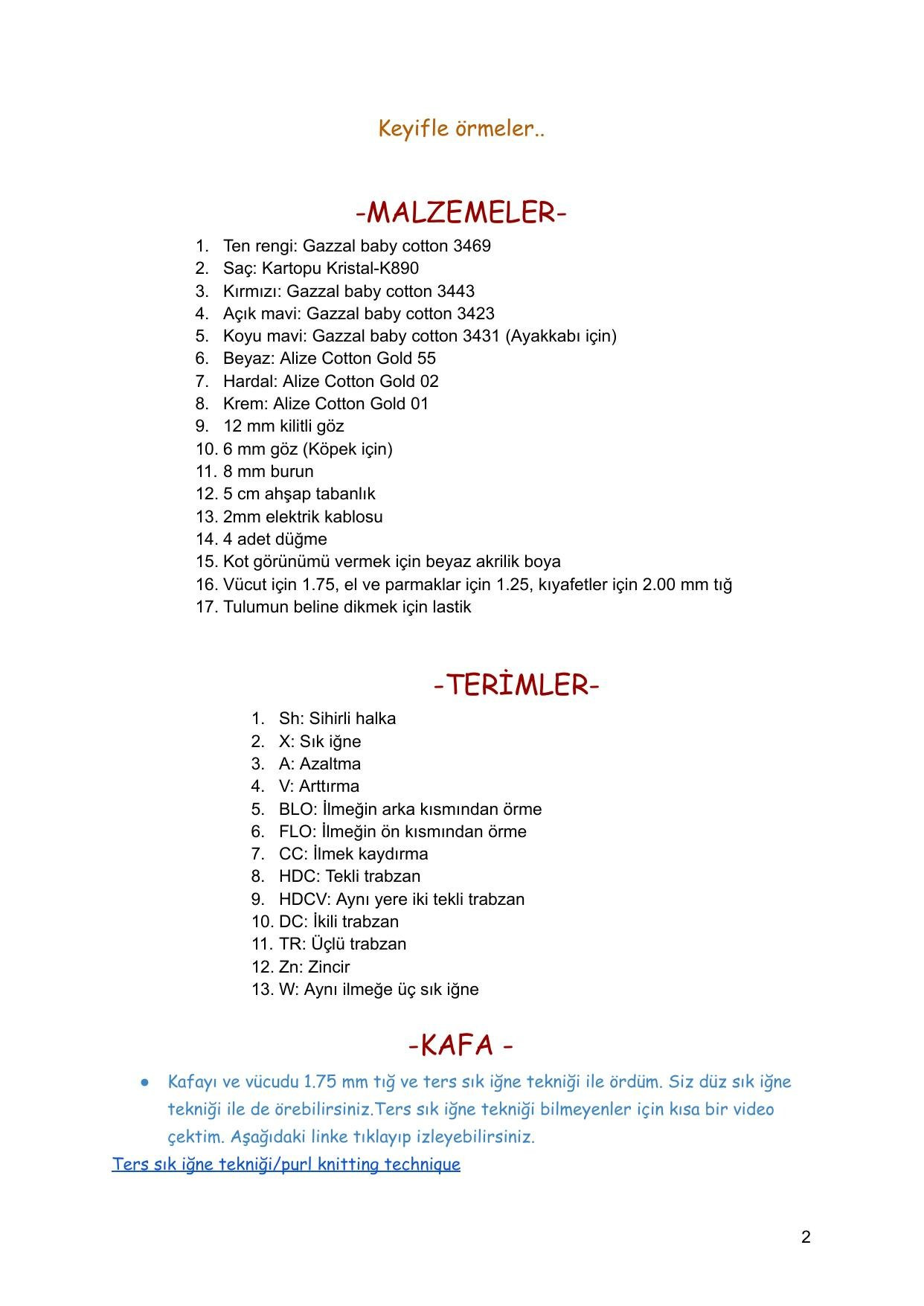 Sơ đồ móc len búp bê Kìraz với chó con, mặc áo đỏ quần xanh