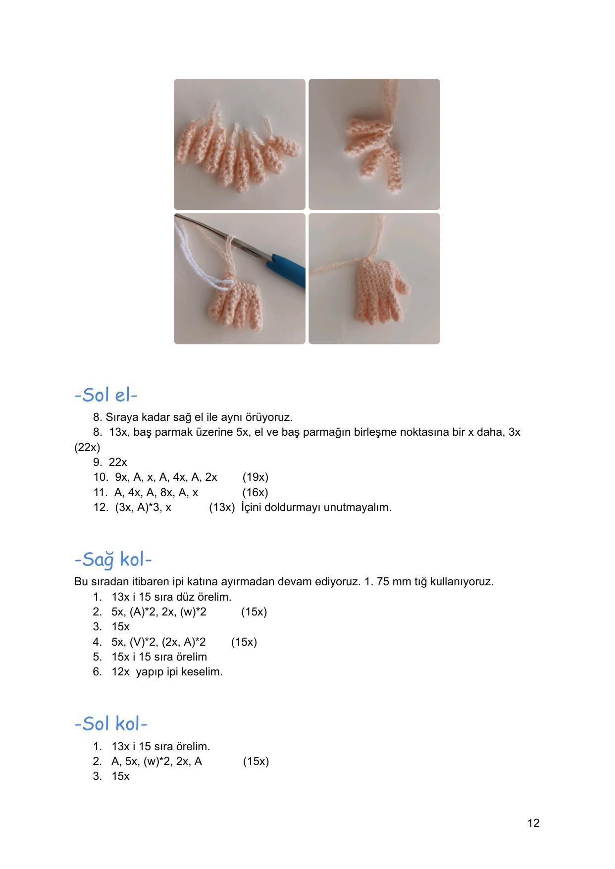 Sơ đồ móc len búp bê Kìraz với chó con, mặc áo đỏ quần xanh