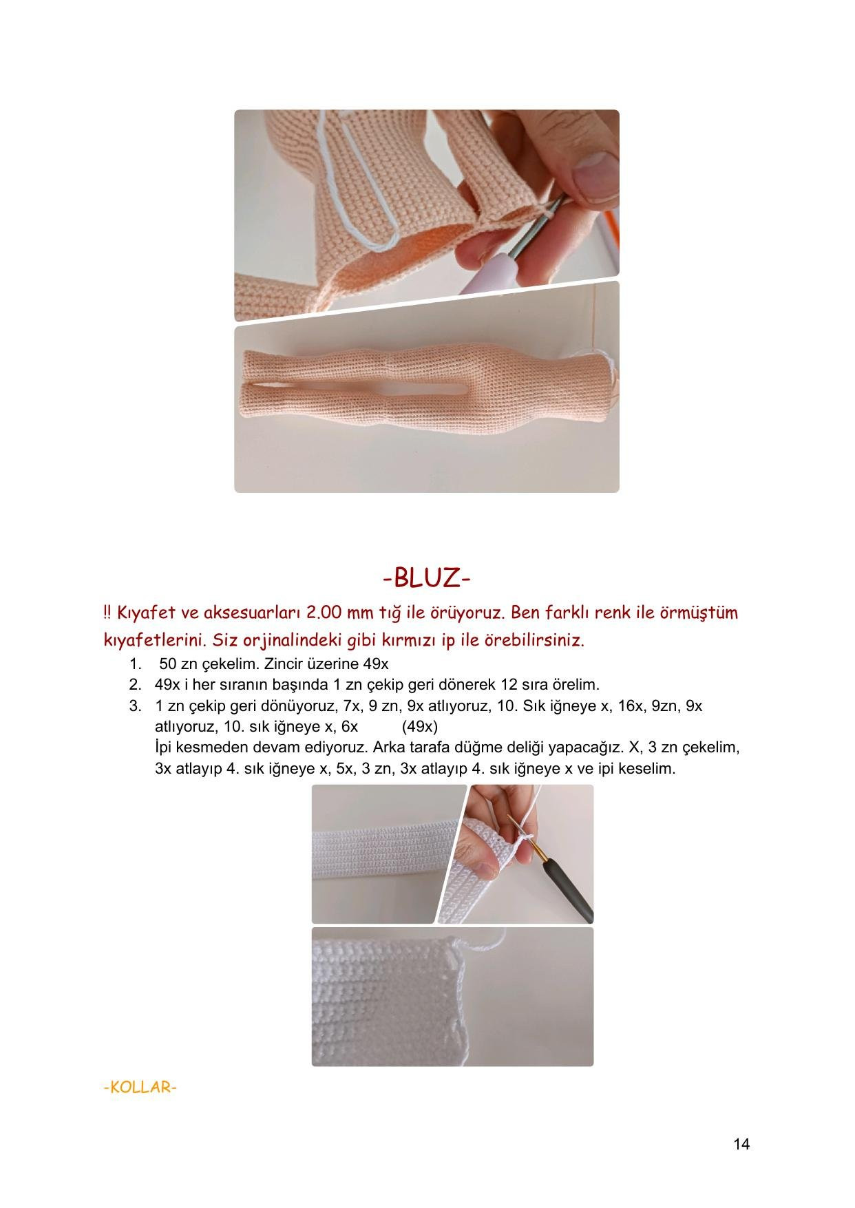 Sơ đồ móc len búp bê Kìraz với chó con, mặc áo đỏ quần xanh