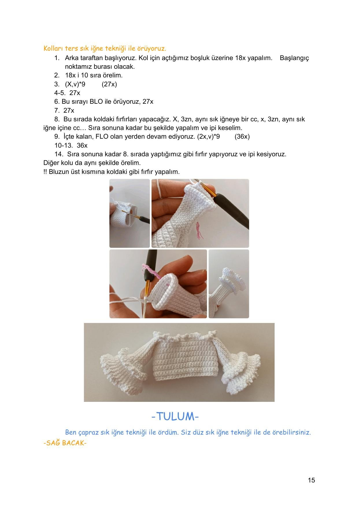 Sơ đồ móc len búp bê Kìraz với chó con, mặc áo đỏ quần xanh