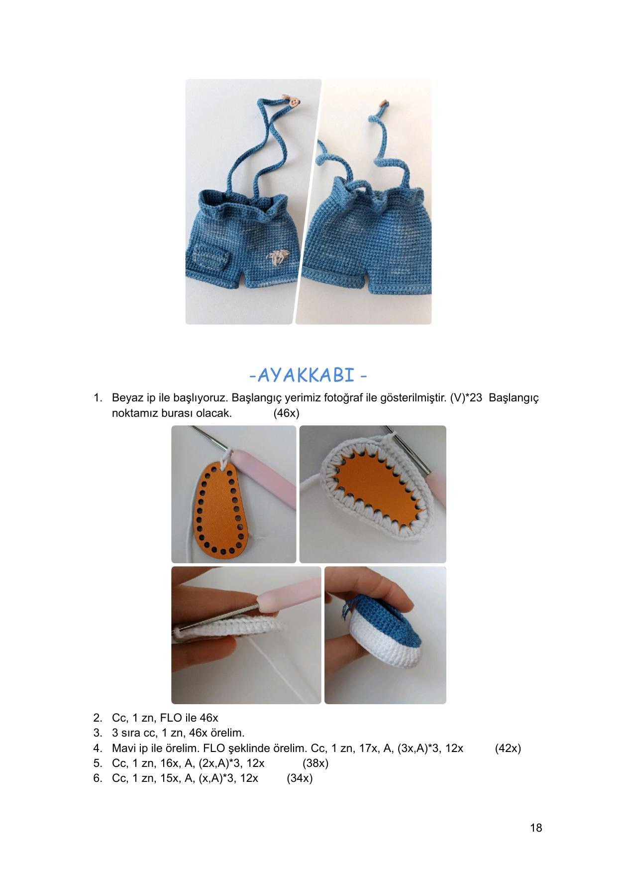 Sơ đồ móc len búp bê Kìraz với chó con, mặc áo đỏ quần xanh