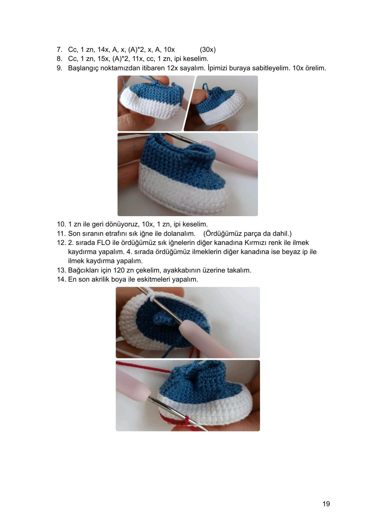 Sơ đồ móc len búp bê Kìraz với chó con, mặc áo đỏ quần xanh