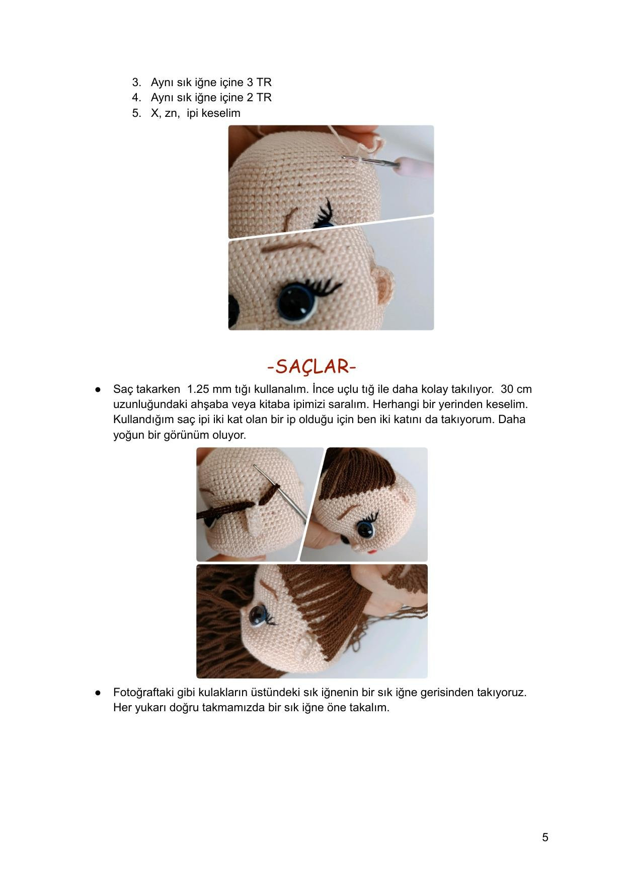 Sơ đồ móc len búp bê Kìraz với chó con, mặc áo đỏ quần xanh