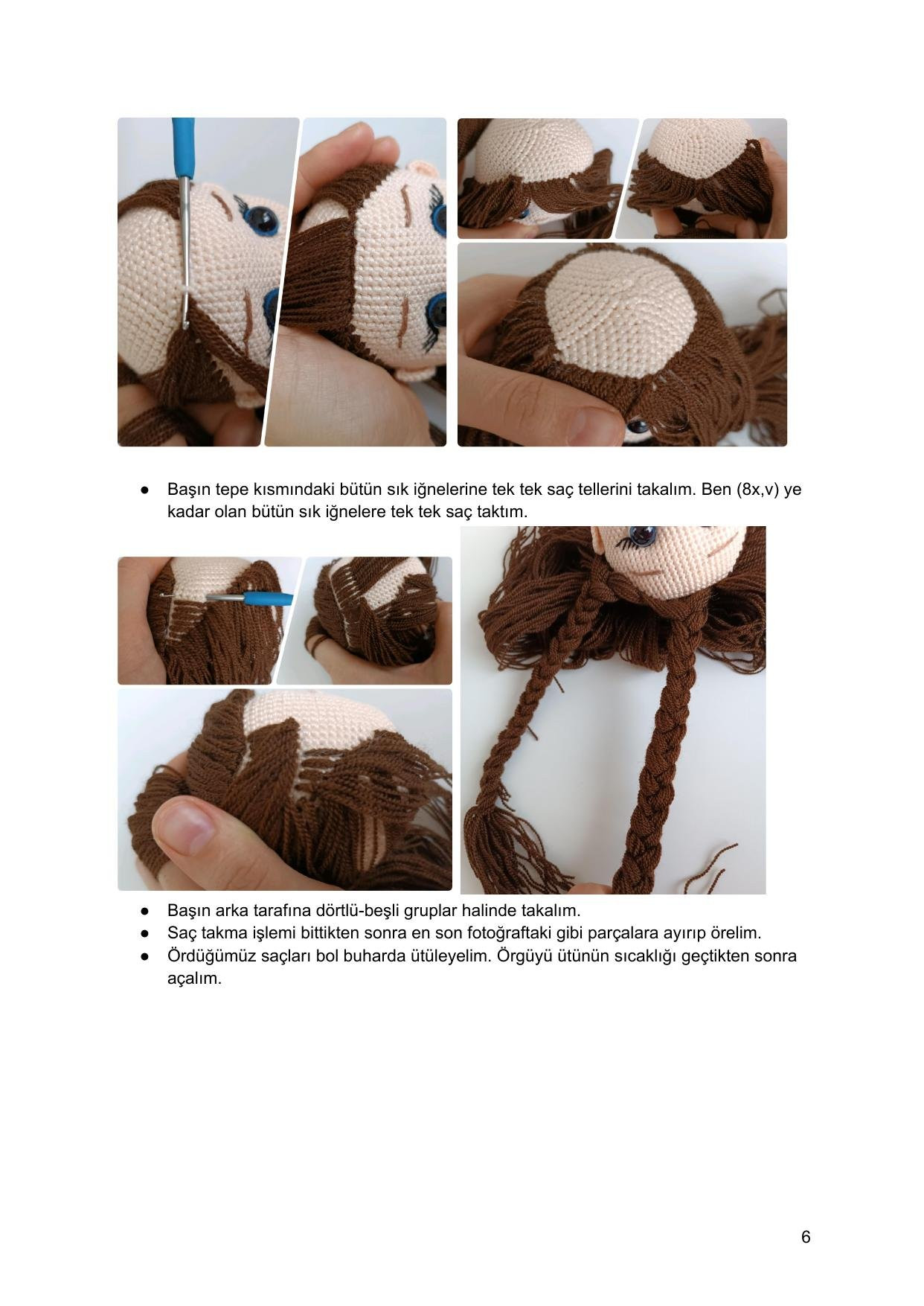 Sơ đồ móc len búp bê Kìraz với chó con, mặc áo đỏ quần xanh