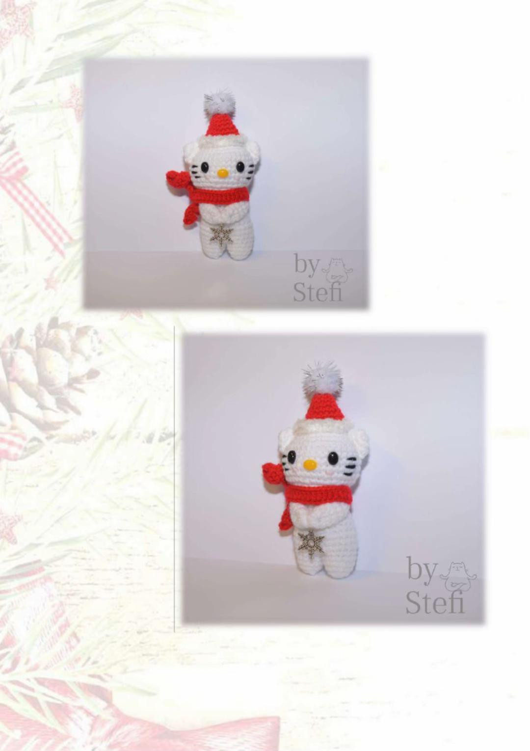 Sơ đồ móc len Hello Kitty mùa đông màu trắng đỏ