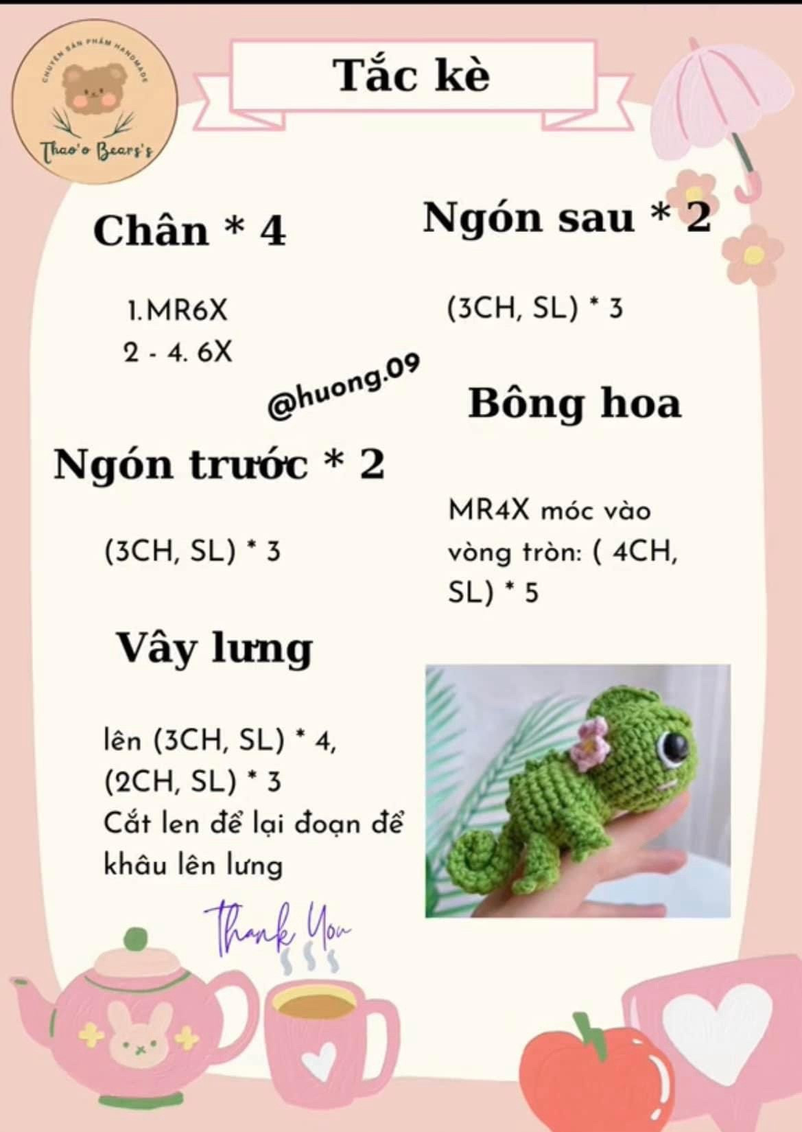 Sơ đồ móc len Tắc kè xanh hoa hồng