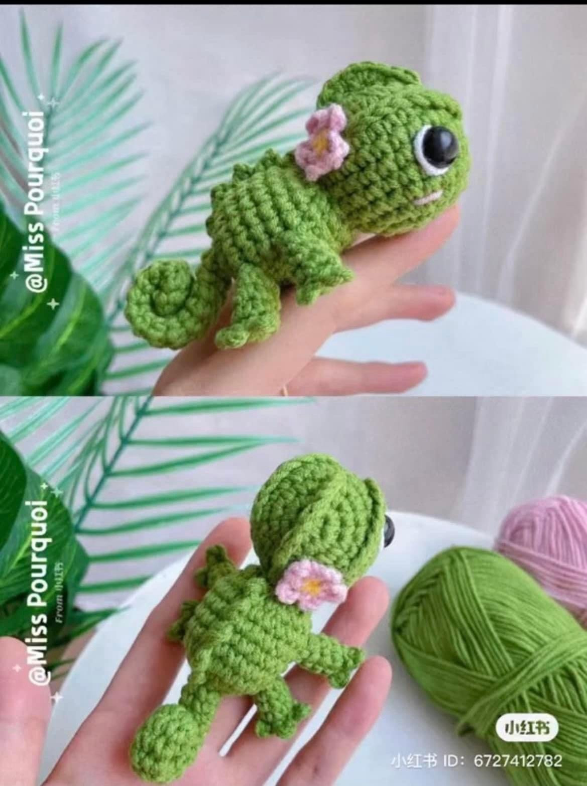 Sơ đồ móc len Tắc kè xanh hoa hồng