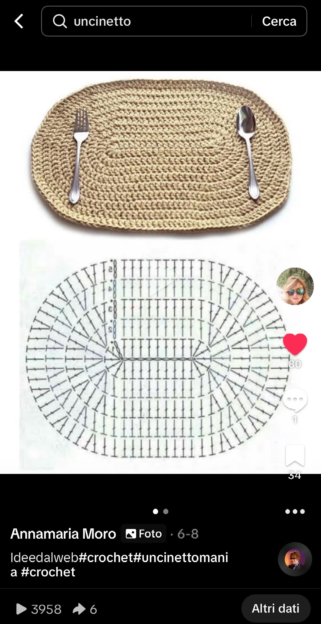 Sottopiatto Crochet con Fiore e Bordura Ondulata