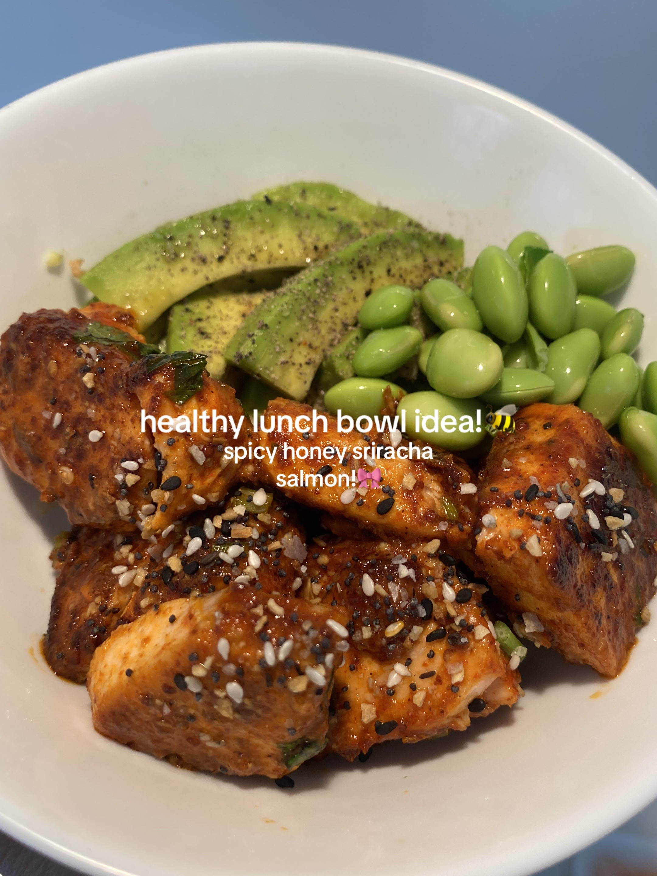 Spicy Honey Sriracha Salmon Bowl with Edamame and Avocado
