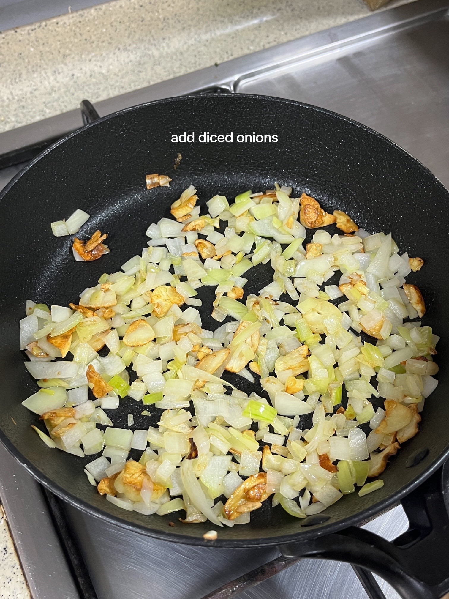 Spicy Tomato Cream Pasta Recipe: Diced onions, garlic, tomatoes