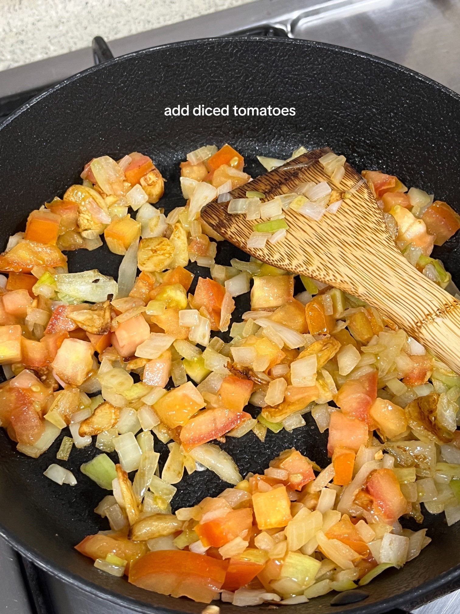 Spicy Tomato Cream Pasta Recipe: Diced onions, garlic, tomatoes