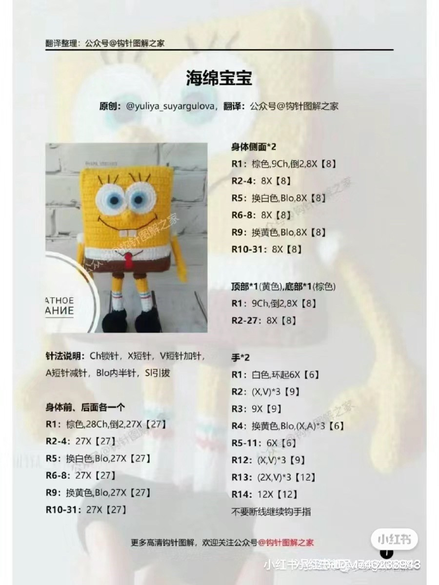 SpongeBob SquarePants Crochet Doll Amigurumi Pattern Chart