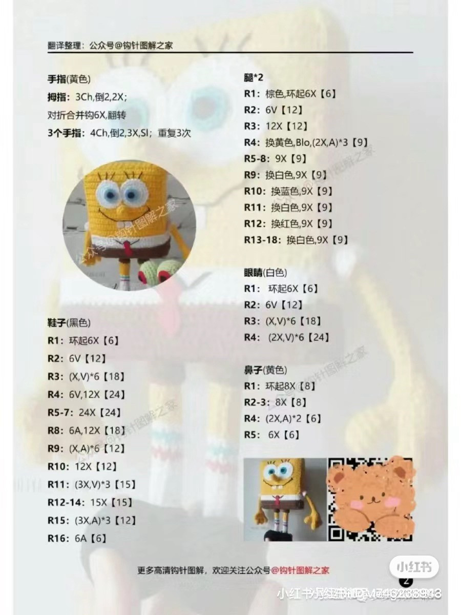 SpongeBob SquarePants Crochet Doll Amigurumi Pattern Chart